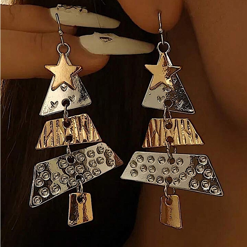 Christmas Tree Vintage Dangle Handmade Earrings